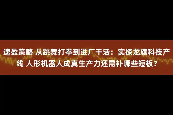 速盈策略 从跳舞打拳到进厂干活：实探龙旗科技产线 人形机器人成真生产力还需补哪些短板？